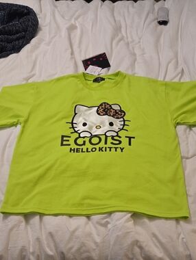 Hello Kitty Neon Green Short Sleeve Tee with Leopard Bow Graphic